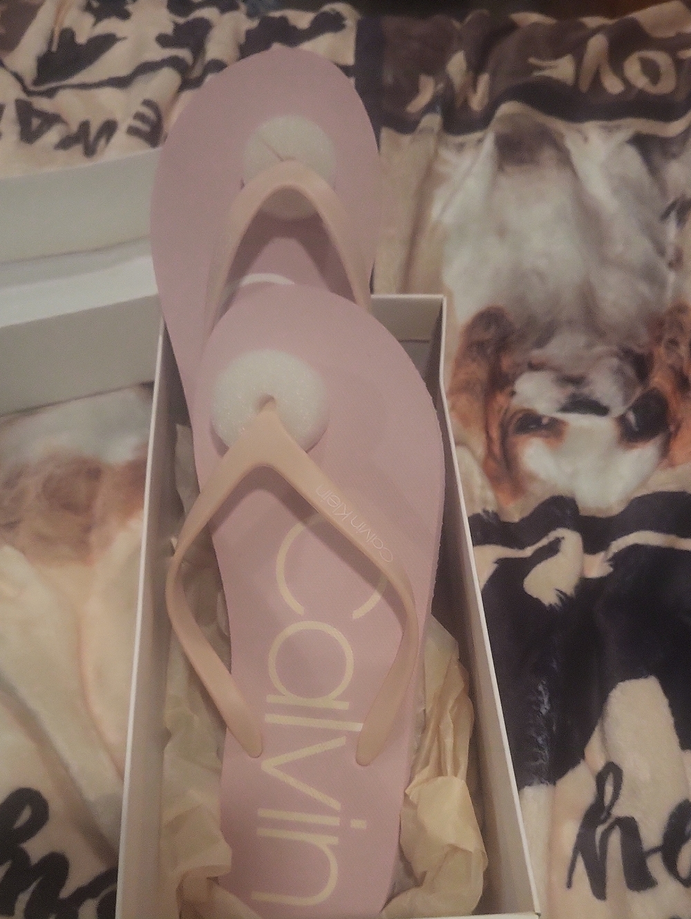 Calvin Klein Flip Flops Boxed New Color Pastel Pink White Boxed